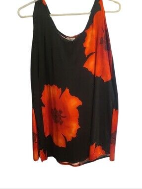 Black Tank Top with Large Red Floral Print